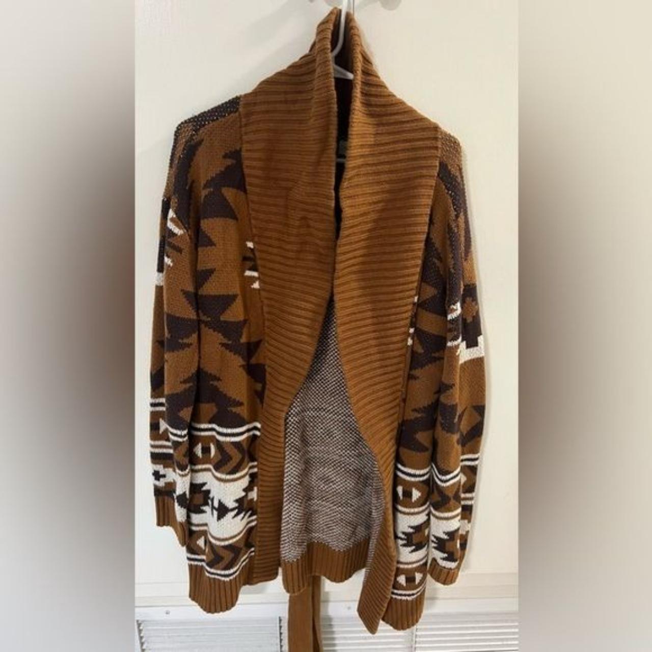 Deals LUCKY BRAND Brown Multi Plus Tribal Cardigan With Tie Waist Size 2X