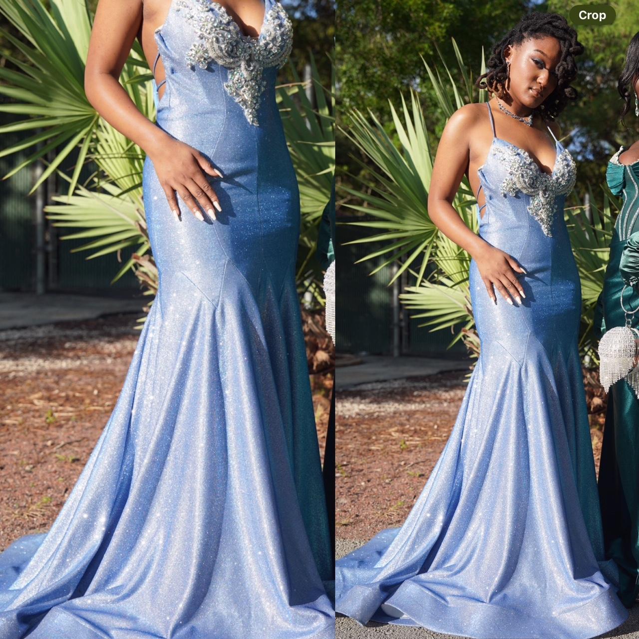 Stunning Light Blue Shy Silver Mermaid Prom Dress. Depop