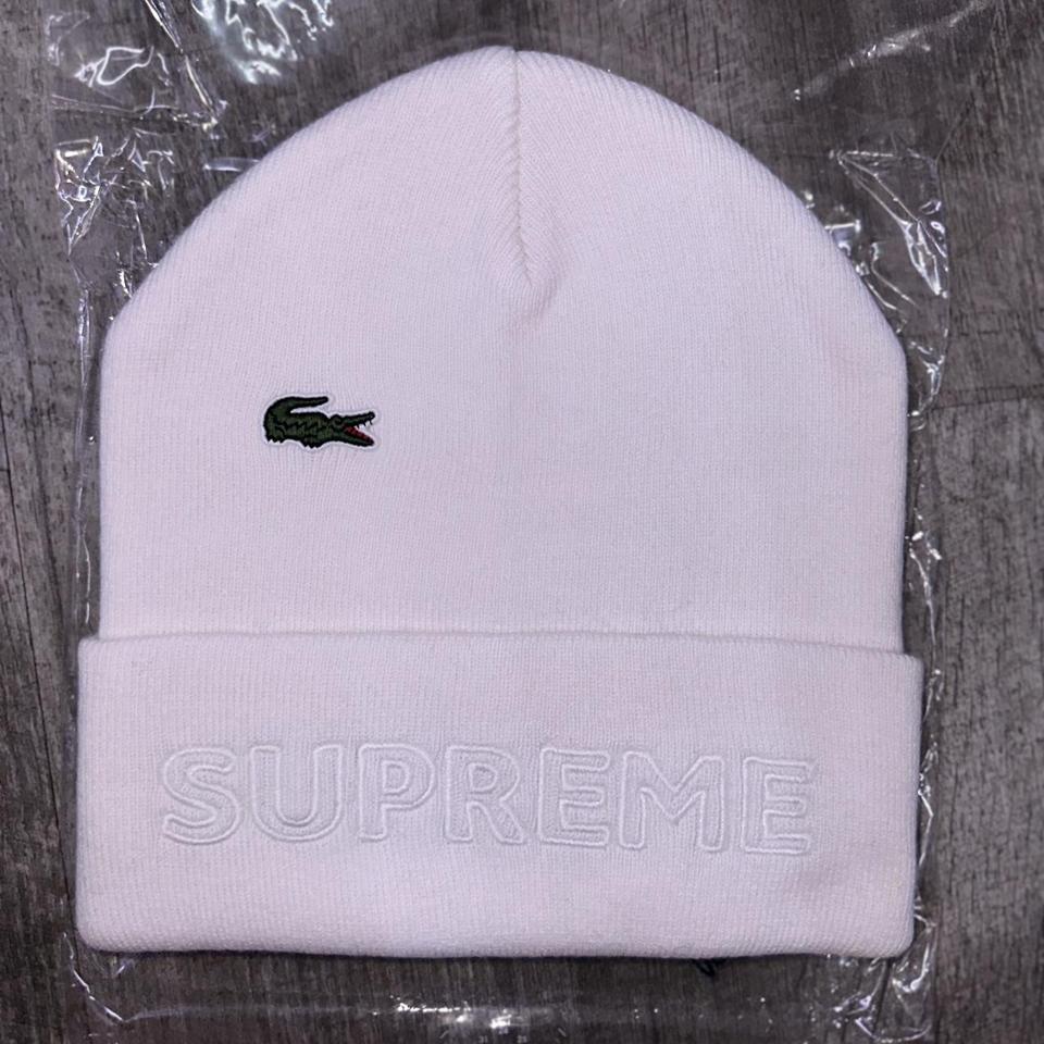 Supreme LACOSTE Beanie Color: Blanc (White) Brand... - Depop