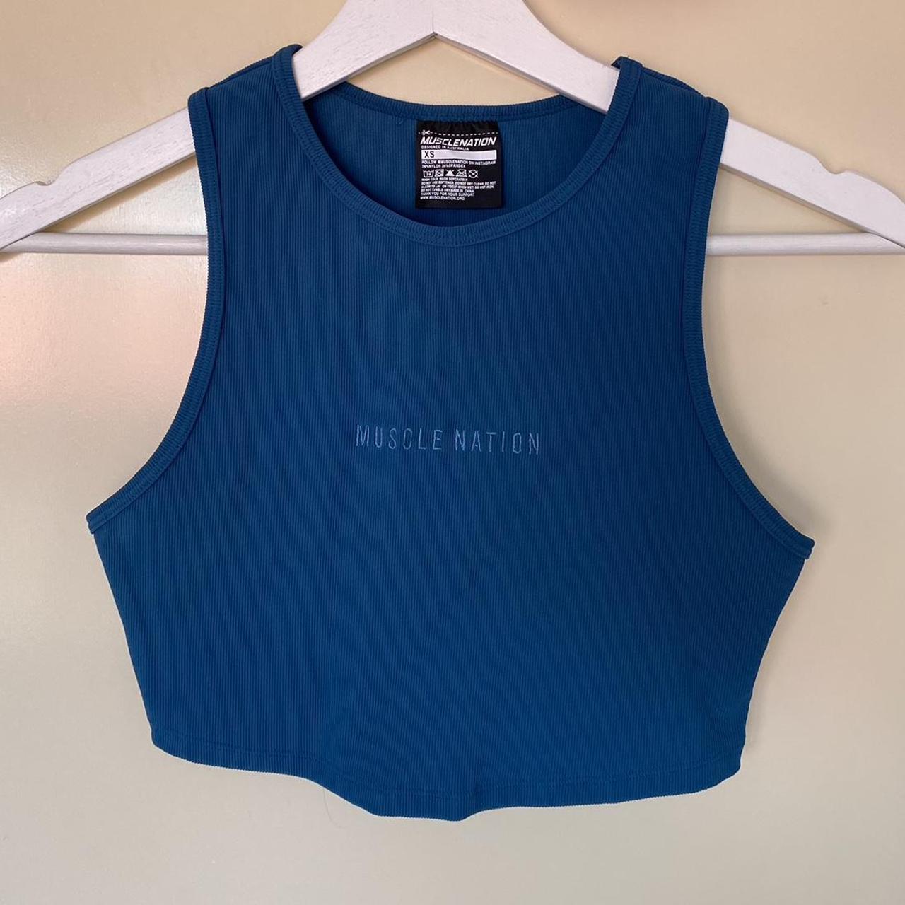 MUSCLE NATION RIBBED CROP Blue Crop Size: XS Worn once - Depop