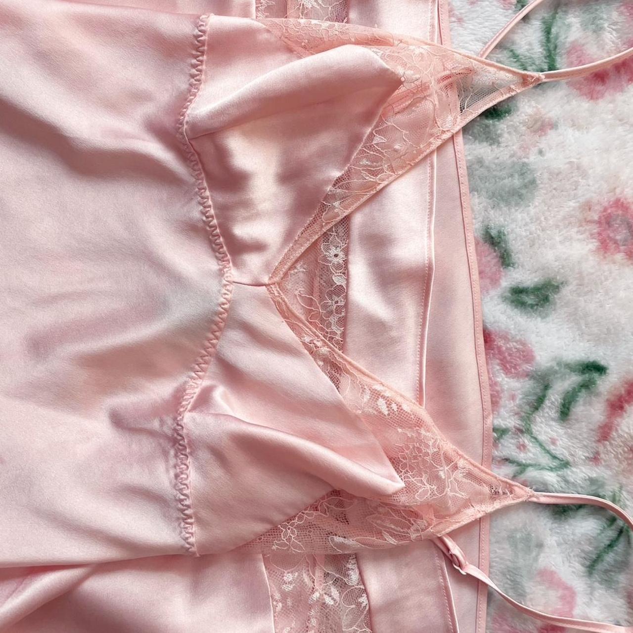 Pastel Pink, Lace, Silk Victoria’s Secret Night Gown - Depop