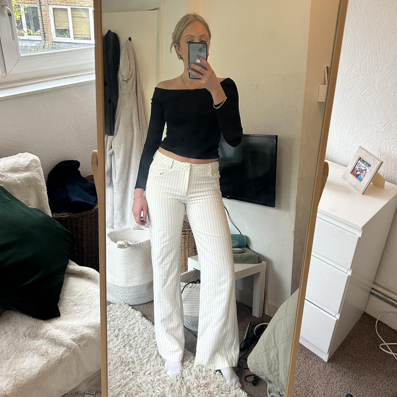 White and black striped Venderbys trousers Size 8 - Depop