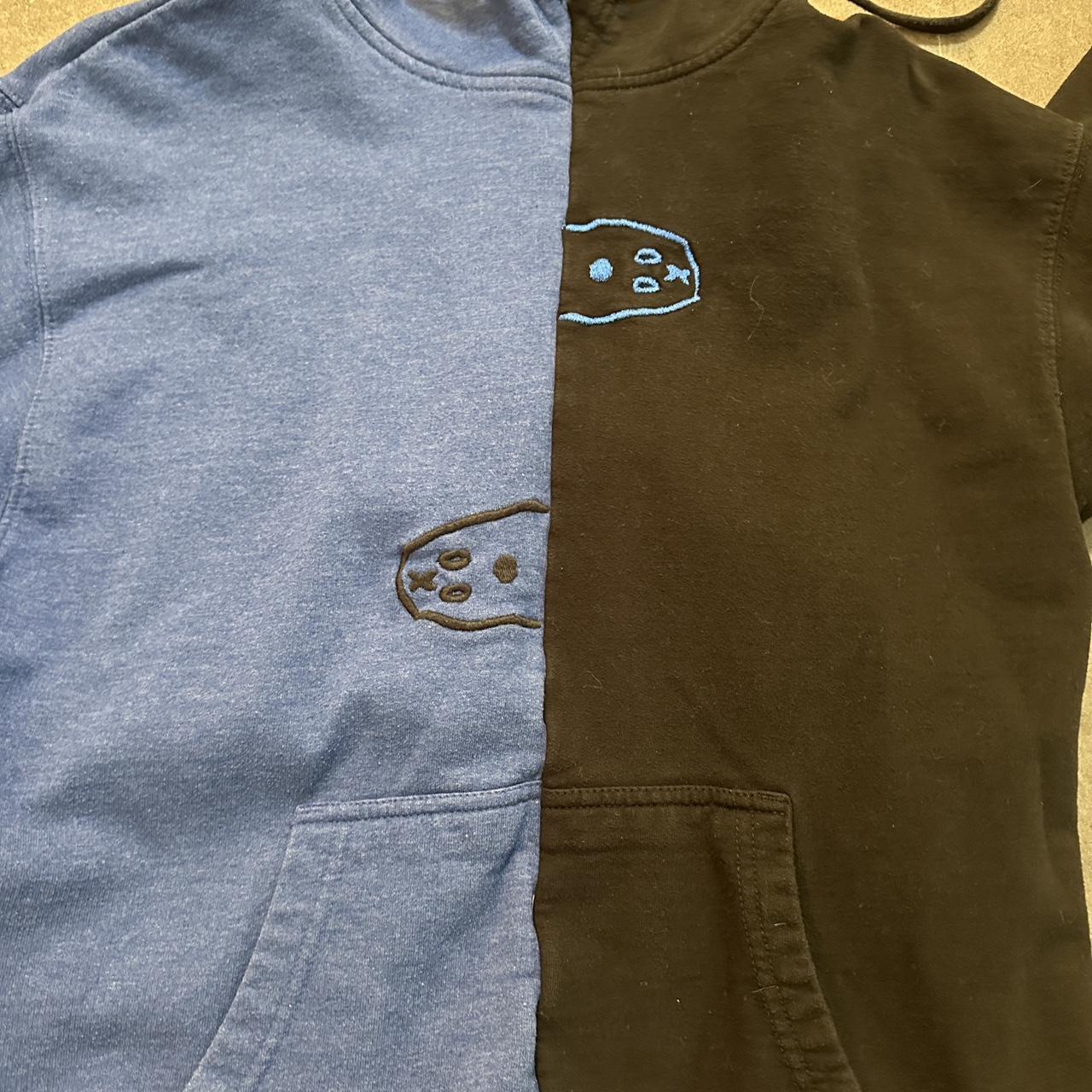 Unexpected Blue and black split hoodie Depop