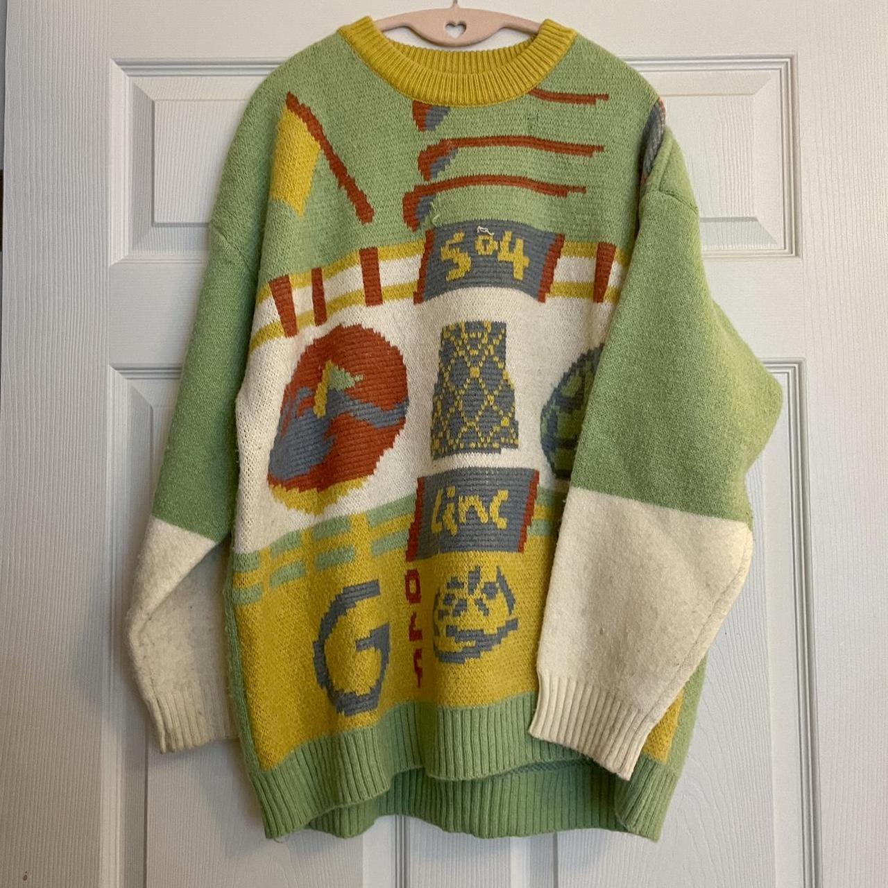 ⋆⭒˚｡⋆ large wooly sweater, silly design on the... - Depop