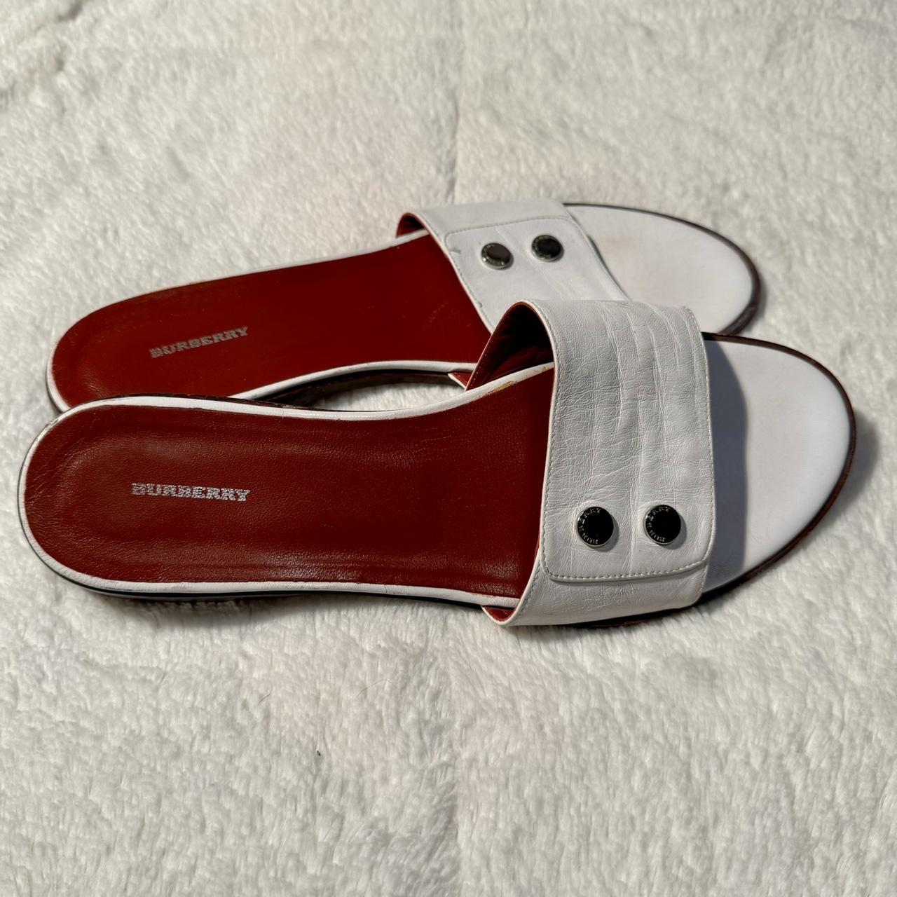 Authentic Burberry Woman s White and Red Slide Depop