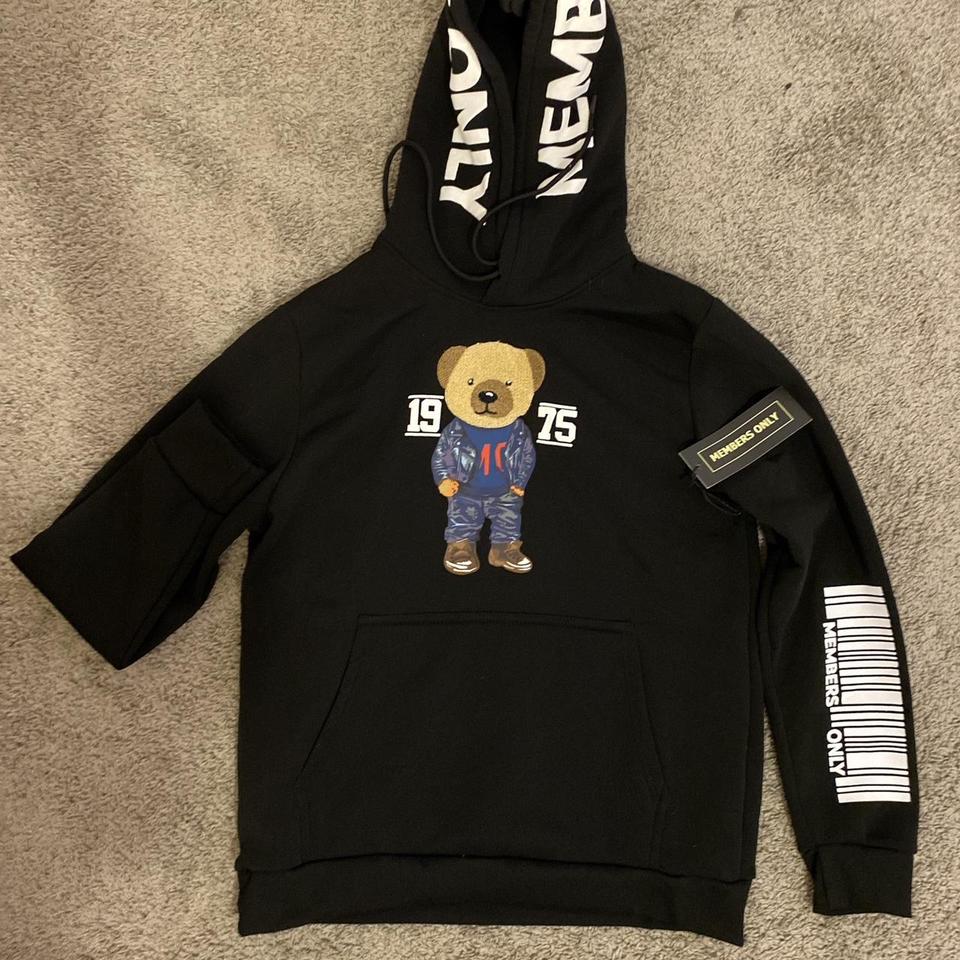 Members Only Black Hoodie 1975 Teddy Bear On The. Depop