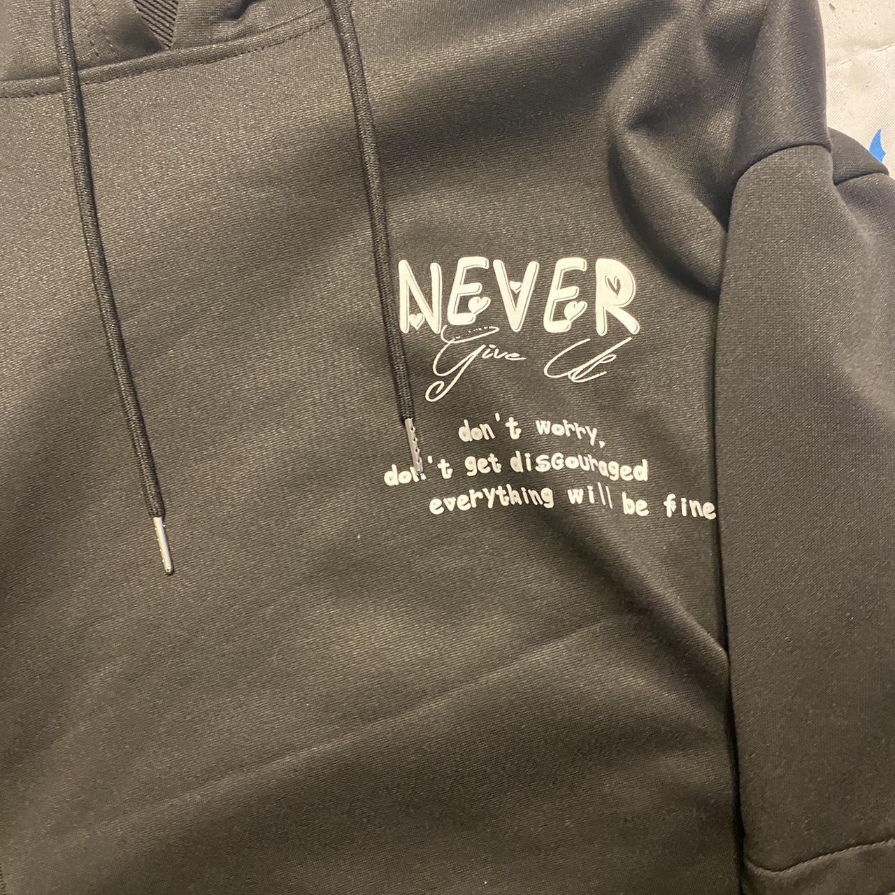 Graphic Black Hoodie Never Give Up - Depop