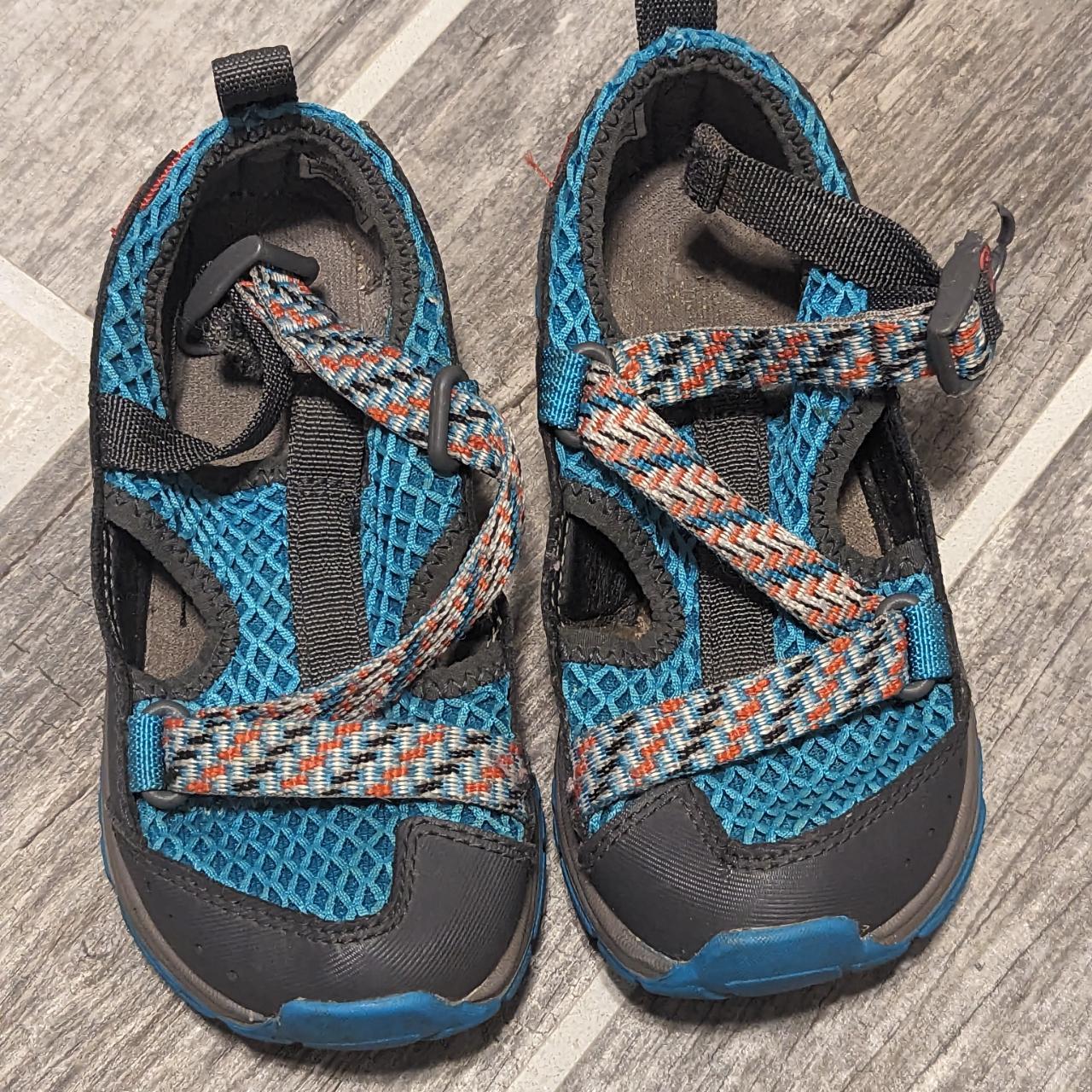 Childrens Chacos size 10, unisex, blue, orange, grey... - Depop