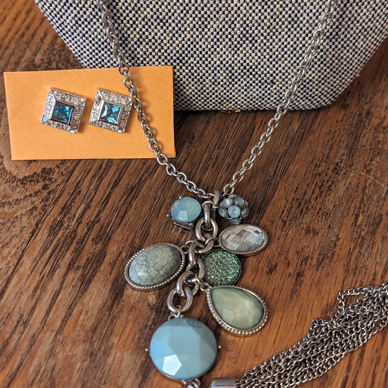 Plunder Design baby blue necklace and earring set,... Depop