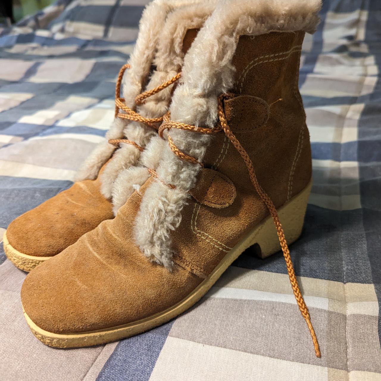 Yodelers boots brown with fuzzy, made in usa size 7... - Depop