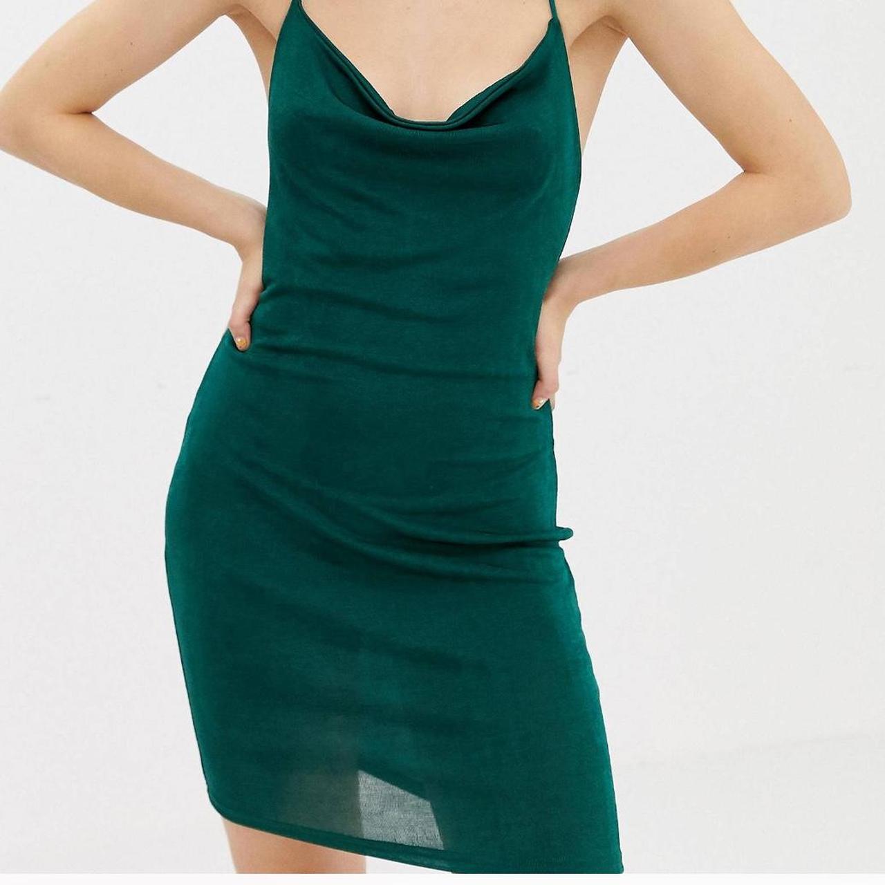 Size 18 ASOS Green slinky cami dress Cross back... Depop