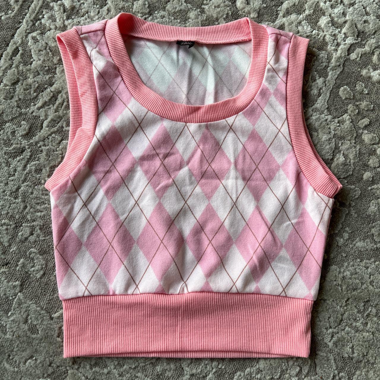 Pink argyle cropped sweater vest Depop - Main Image