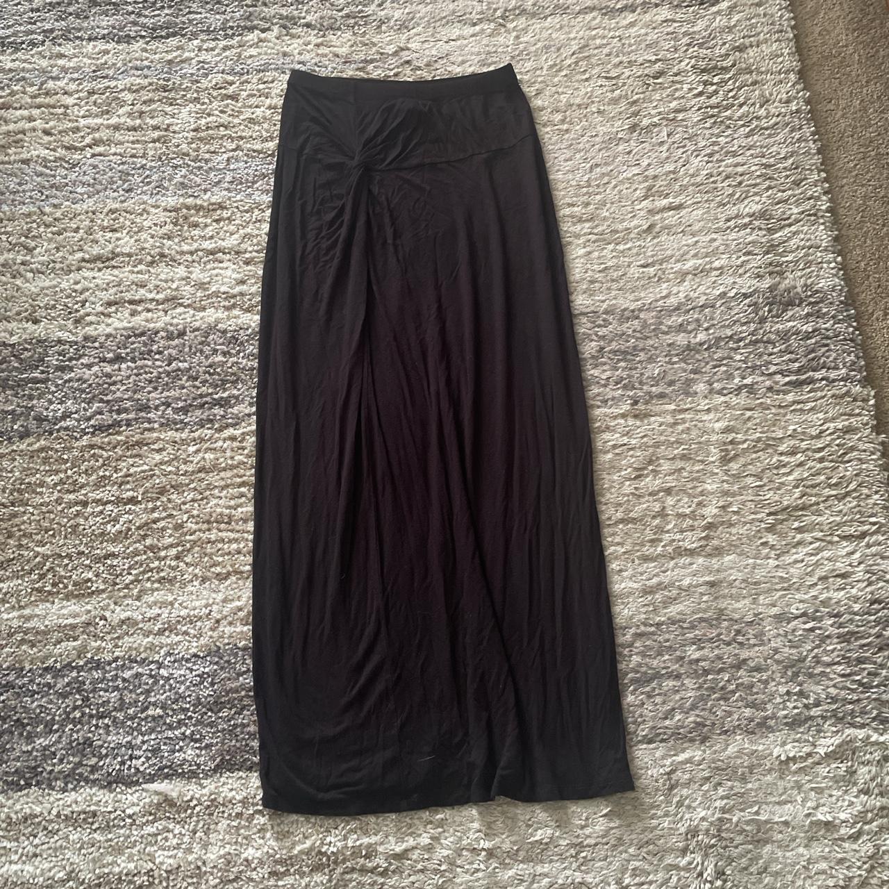 Long black cotton skirt with knot detail. Bobeau... - Depop