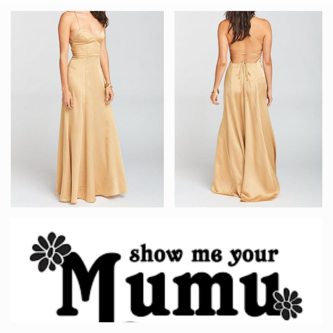 Show me Your Mumu Godshaw popular Goddess Gown in True Luxe Gold Satin XL