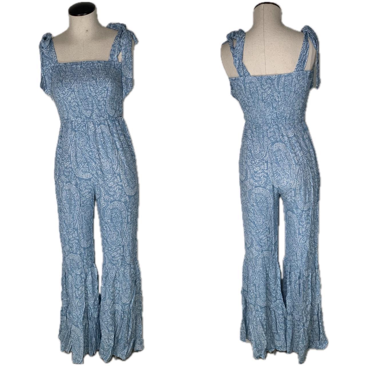 Light Blue Flared Jumpsuit Small by Depop