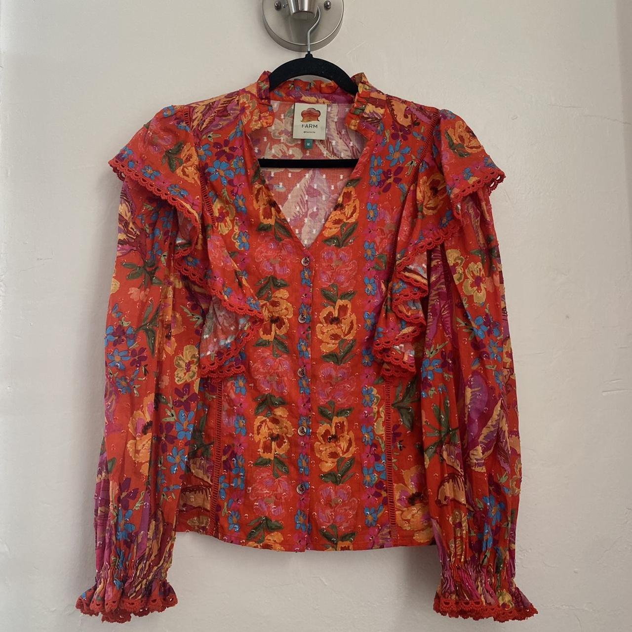 Farm Rio Women's Red and Orange Blouse