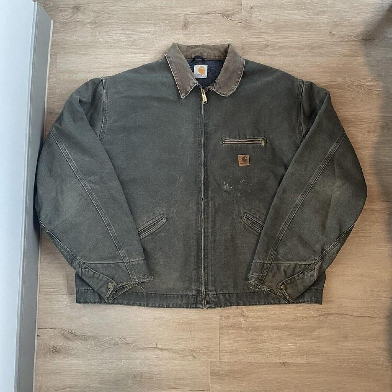 Vintage Carhartt Detroit Jacket J97 MOS Green... - Depop