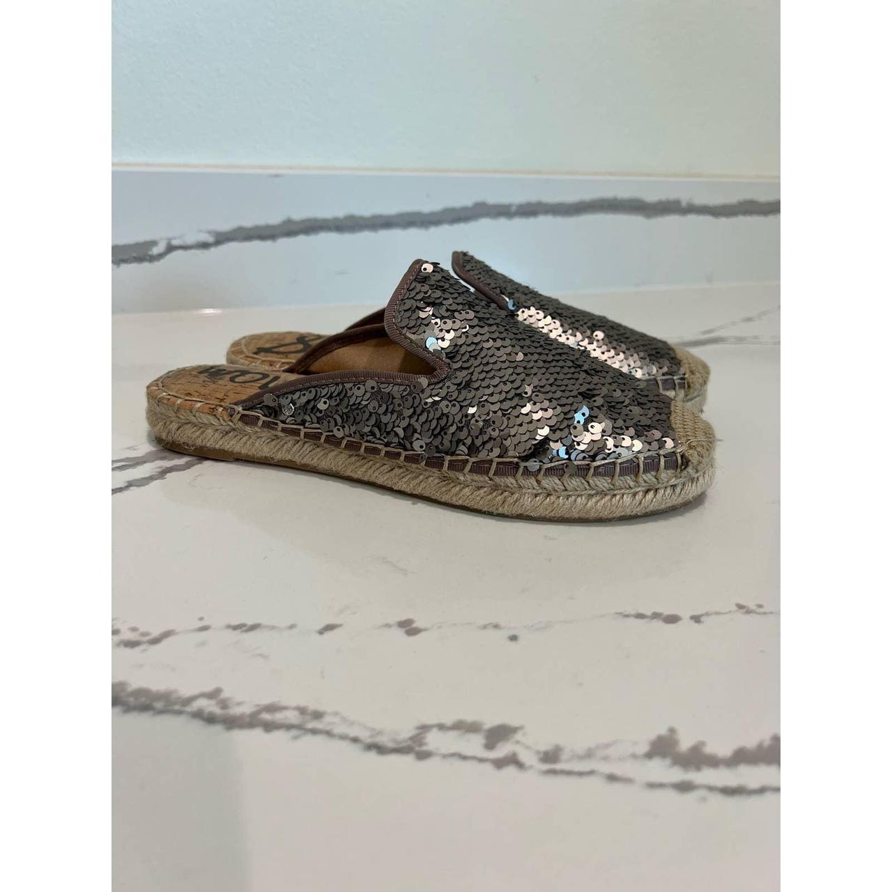 Sam Edelman Kerry Mule in Silver Sequin Slides They Depop