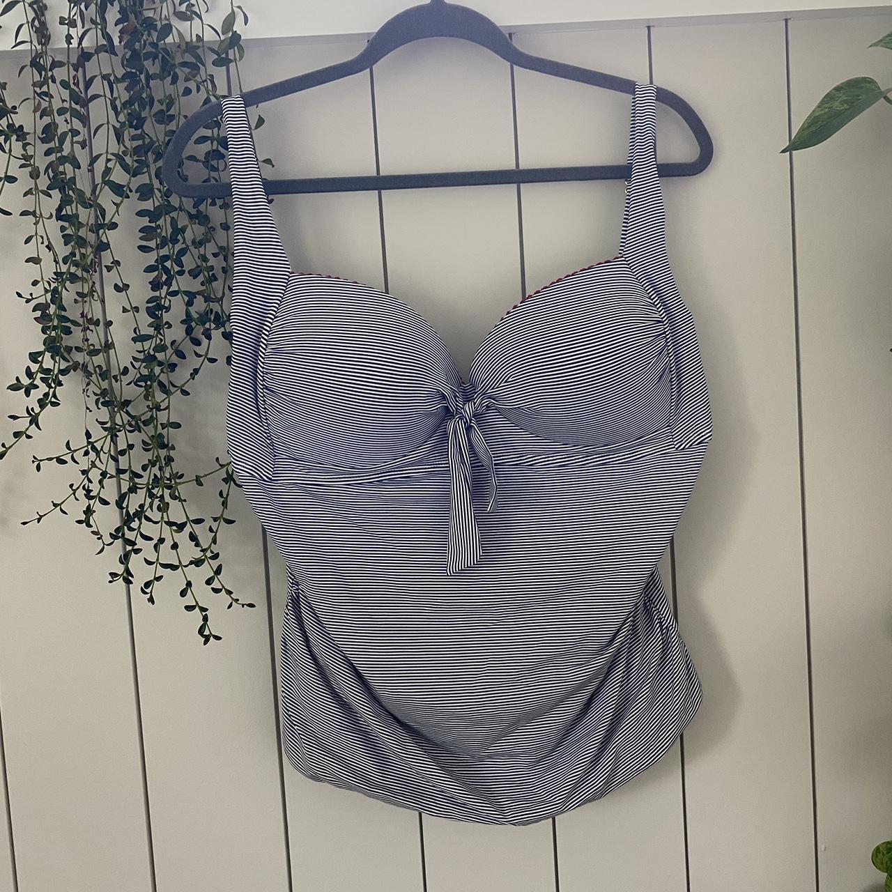 Blue white striped tankini swim top w/red Depop