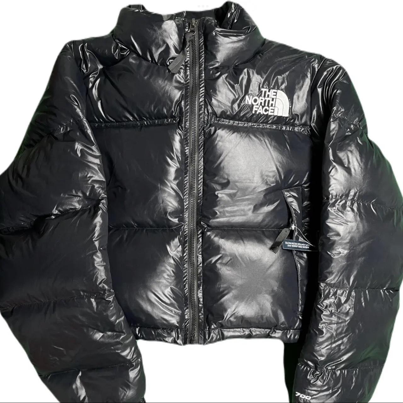 North face shiny black on sale jacket