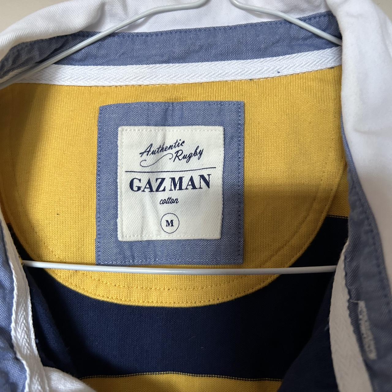 Striped Gazman Rugby Jumper Navy and yellow Worn twice - Depop