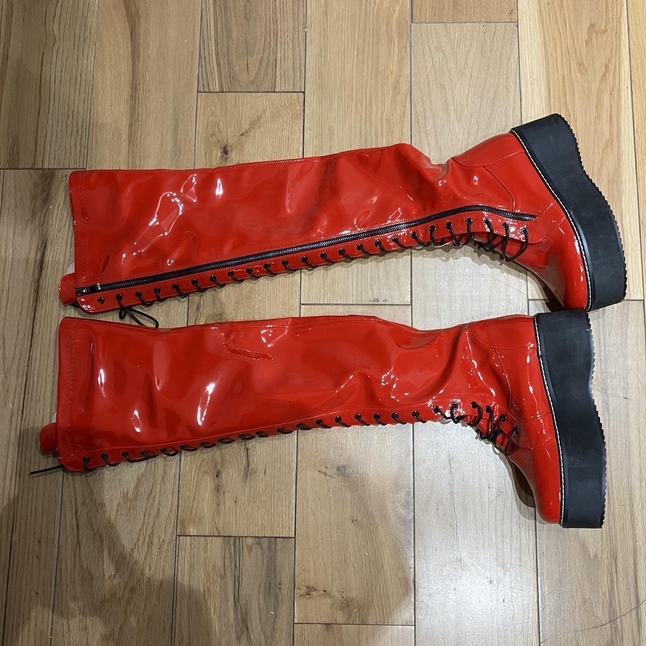 Demonia Emily 375 thigh boots in red Out of... - Depop