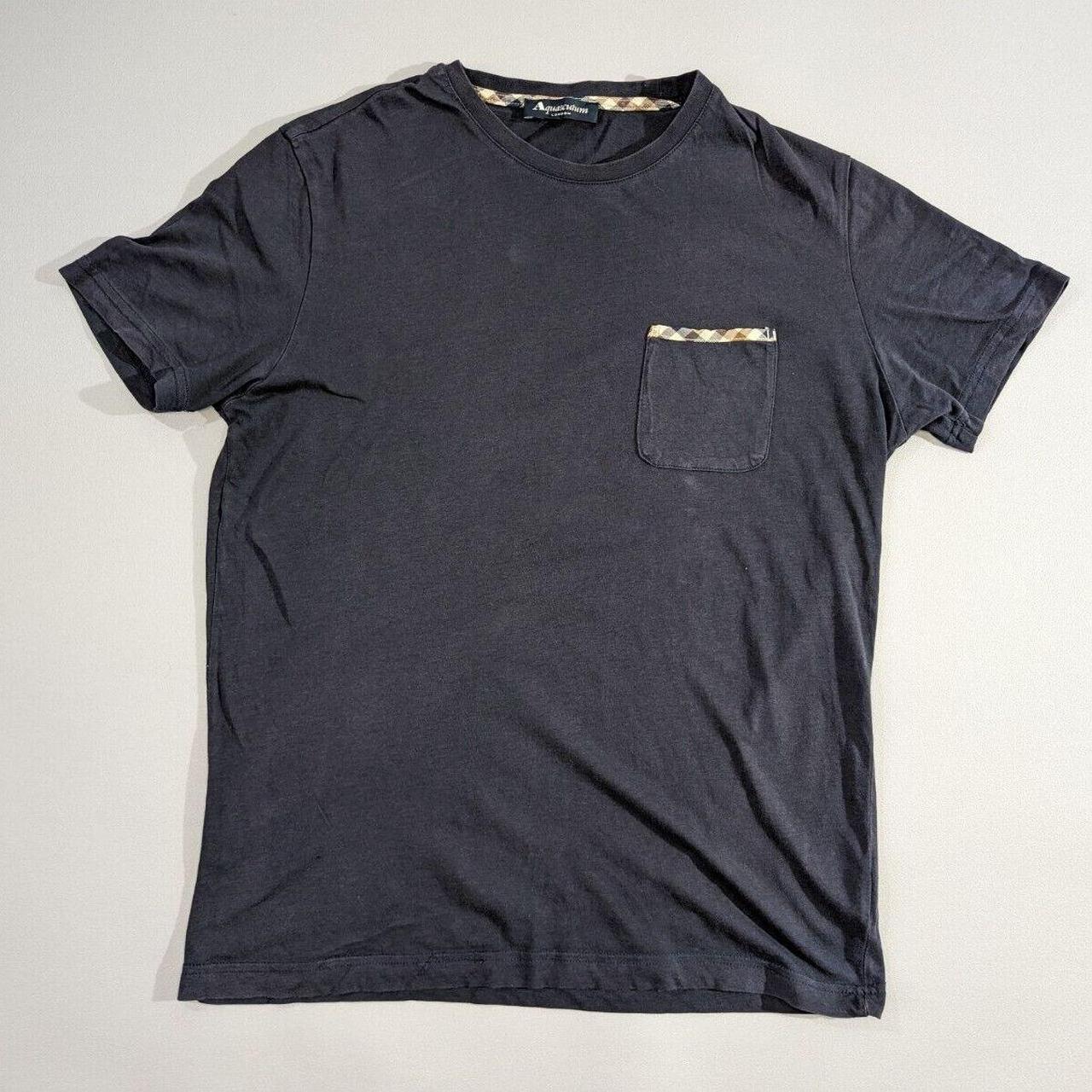 Aquascutum House Check Pocket Trim Navy Blue T Shirt