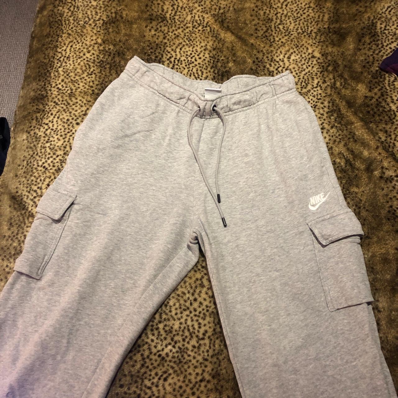 medium size nike grey cargo joggers baggy fit OPEN... Depop