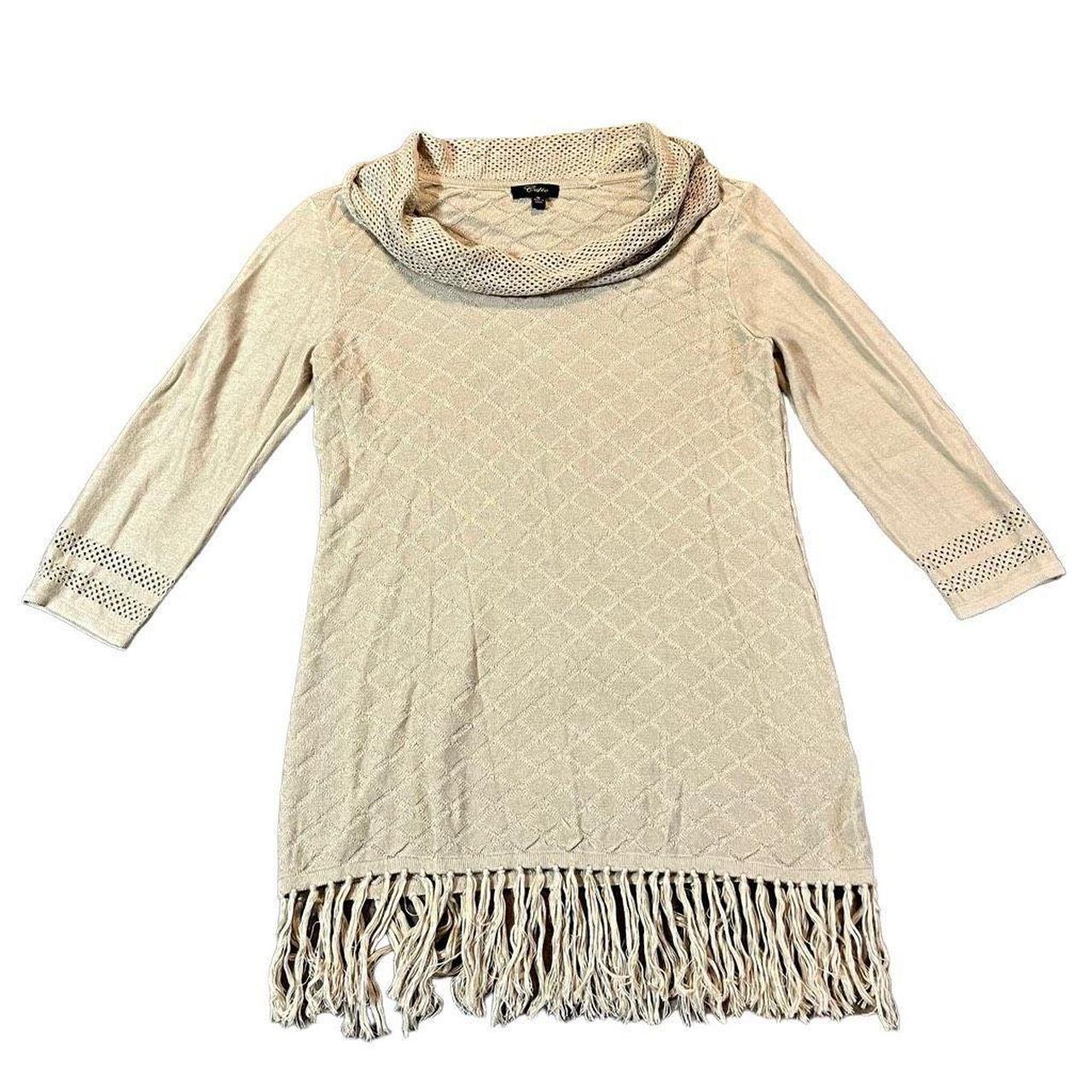Cupio Women's Tan Knit Tunic Tassel Bottom Cowl Depop