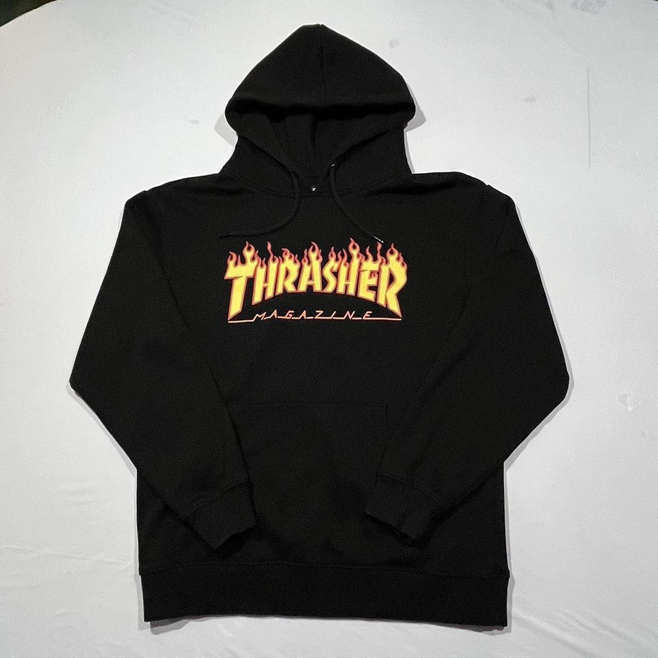 Black fire thrasher hoodie best sale