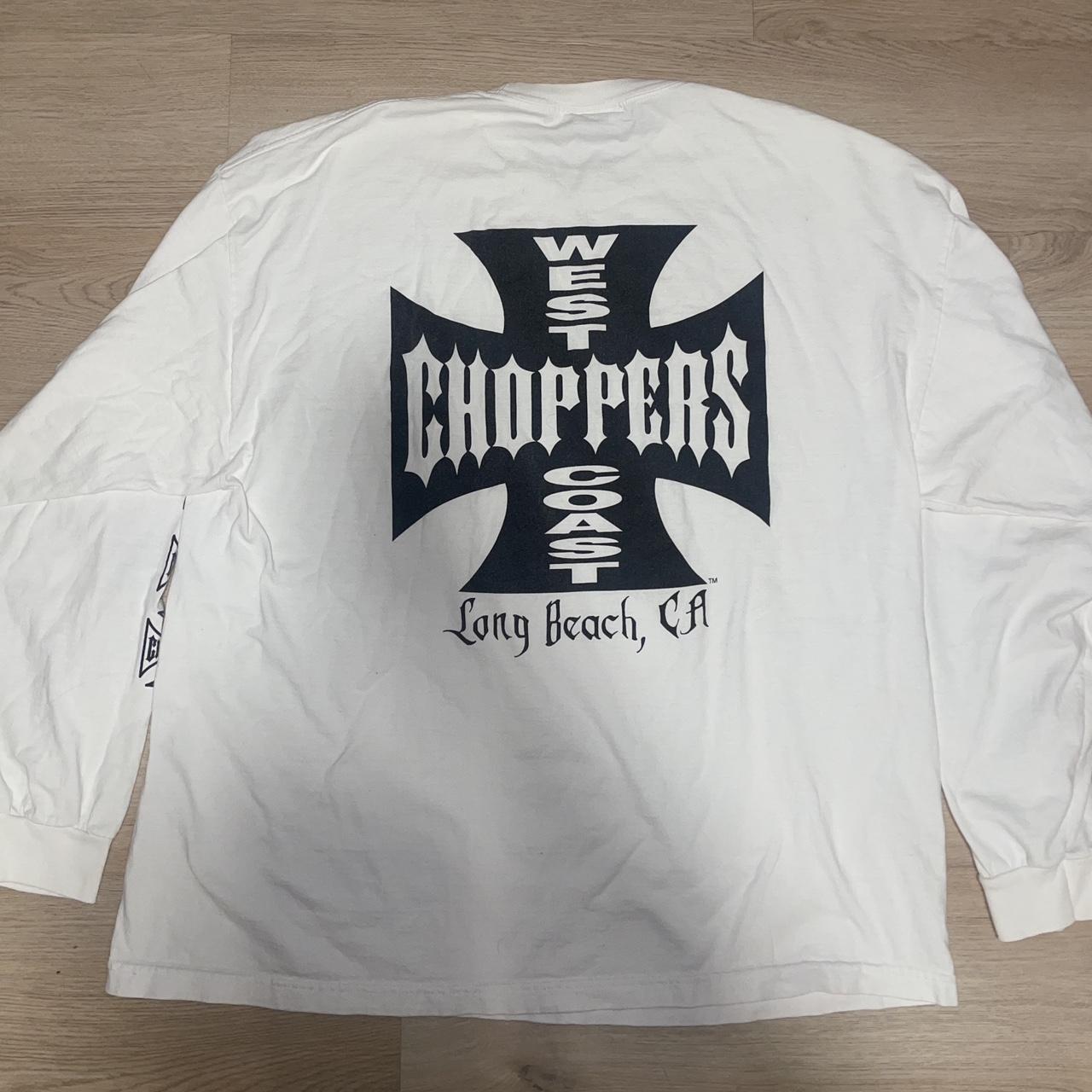 Y2K West Coast Choppers white long sleeve front back... - Depop