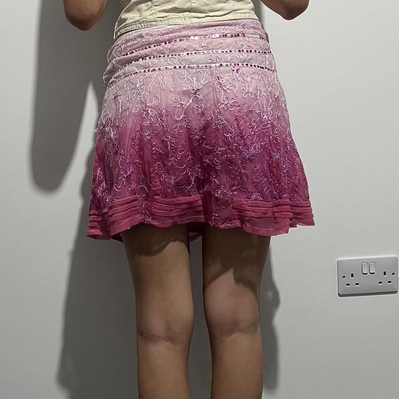 Y2k pink boho mini skirt, Size: Uk 12, Model: 5ft - Main Image
