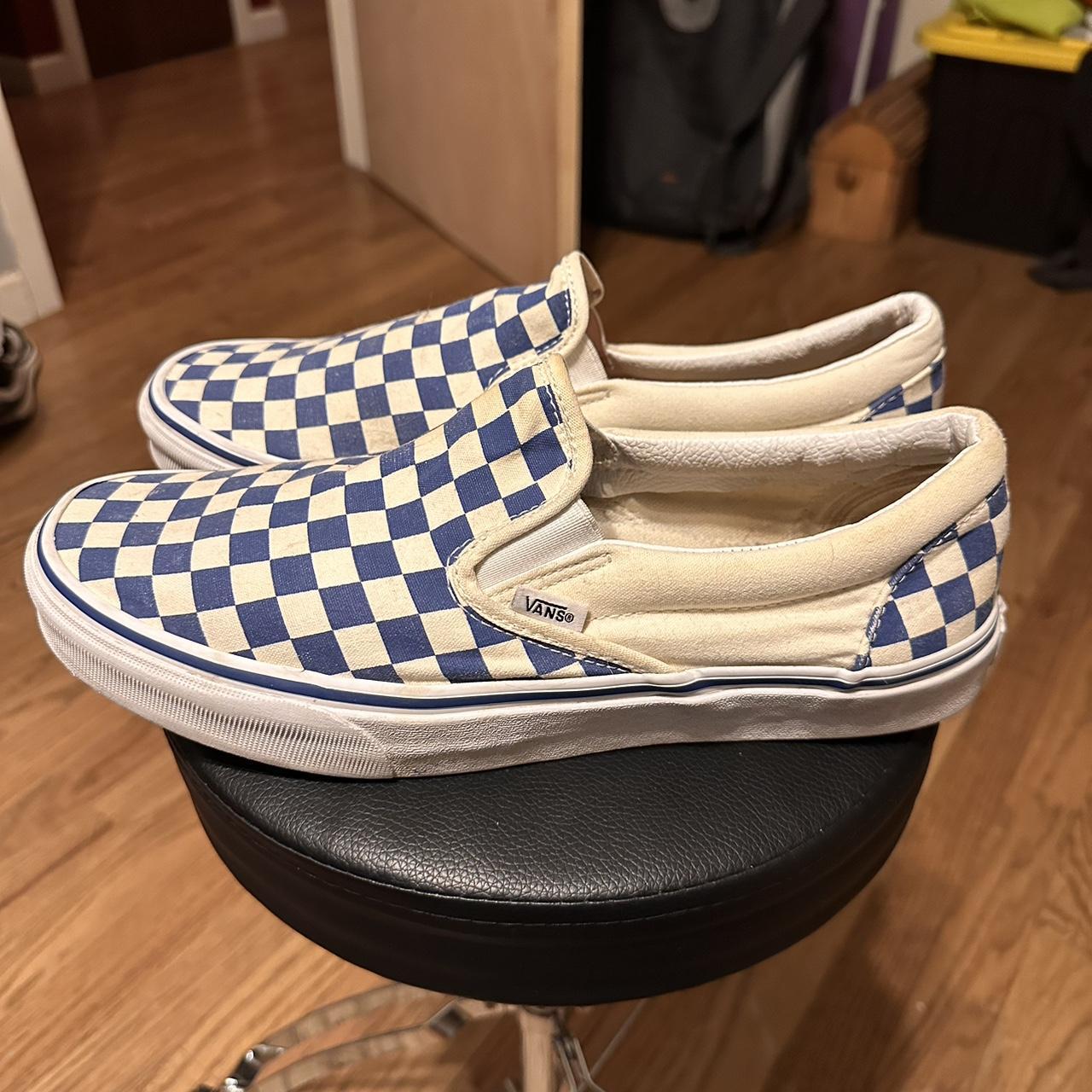 Checkered blue slip shops on vans