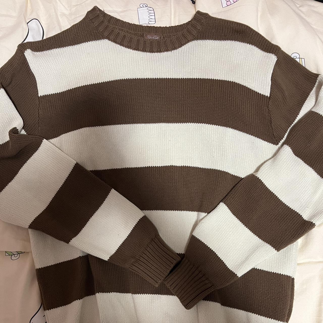 Brown and cream John galt stripped sweater- small... - Depop