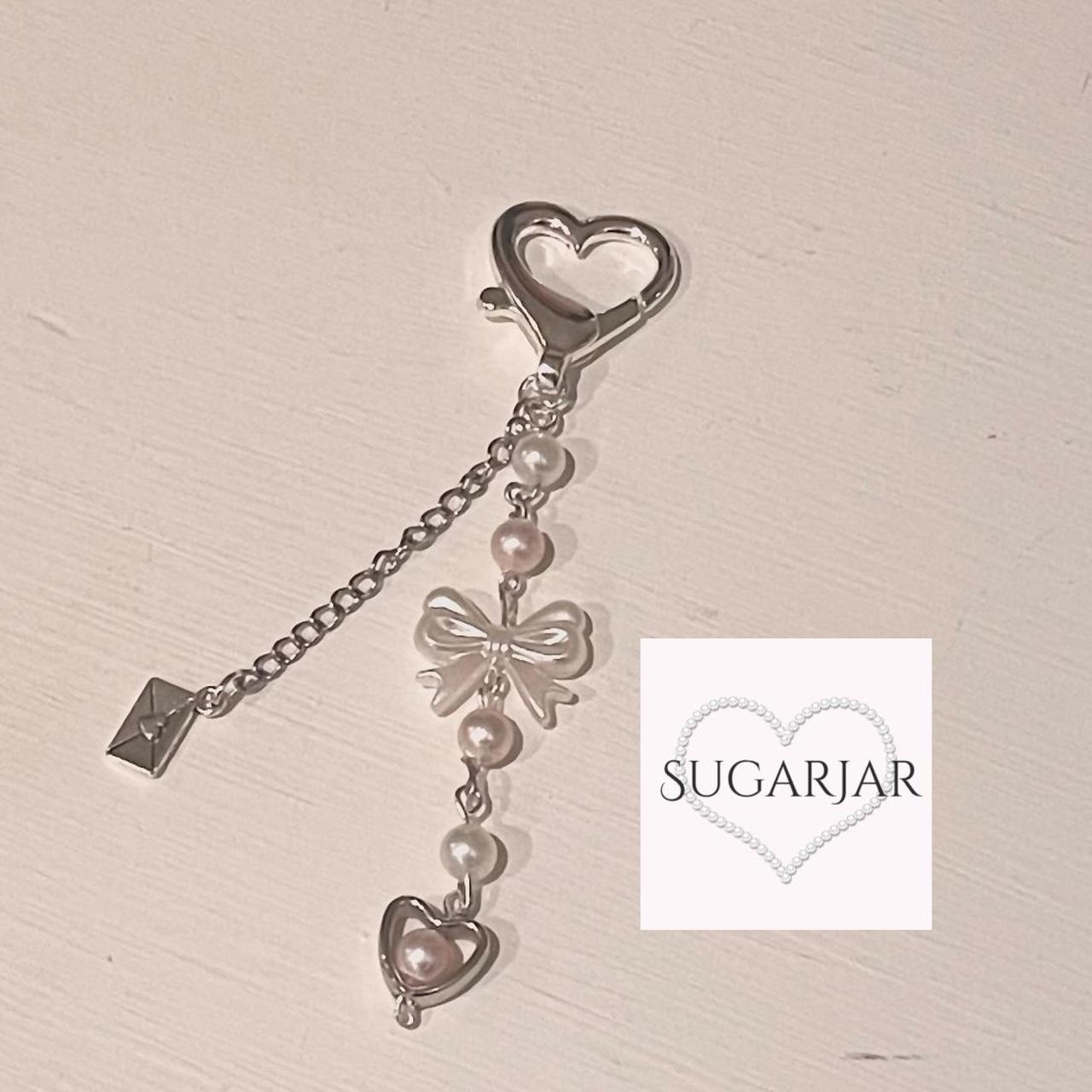 Cute coquette keychain Pink and white heart... - Depop