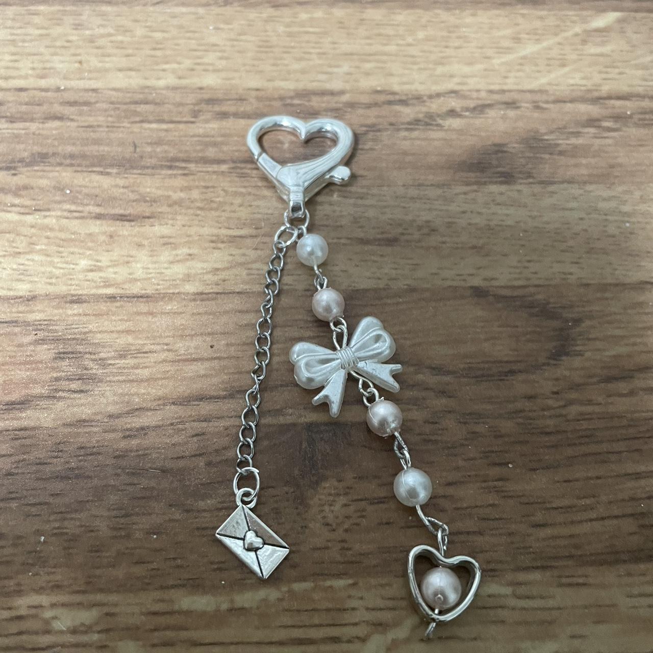 Cute coquette keychain Pink and white heart... - Depop