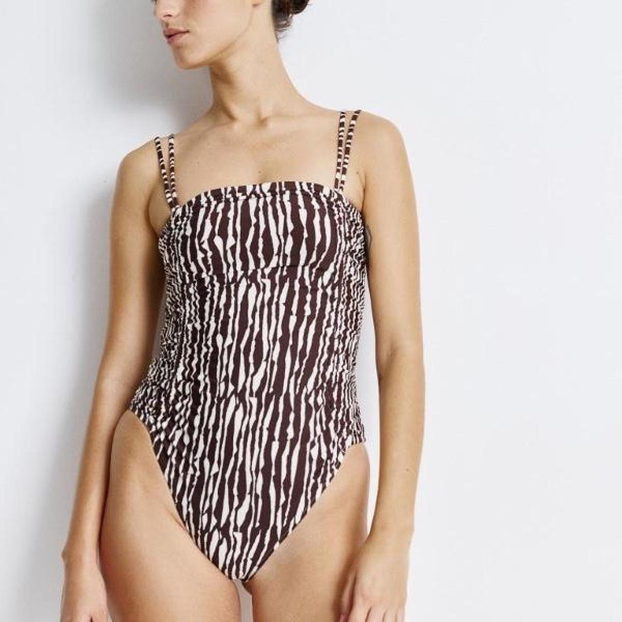 H M NWT Animal Print Padded Cup High Leg Swimsuit. Depop