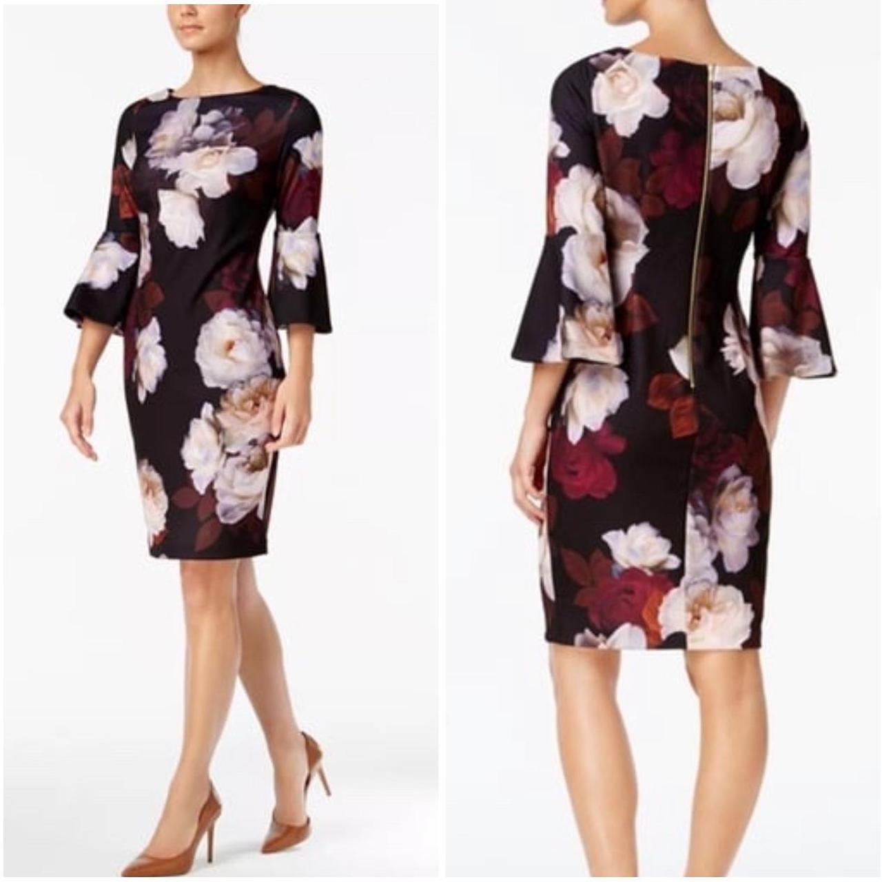 Calvin klein floral bell sleeve sheath dress hotsell