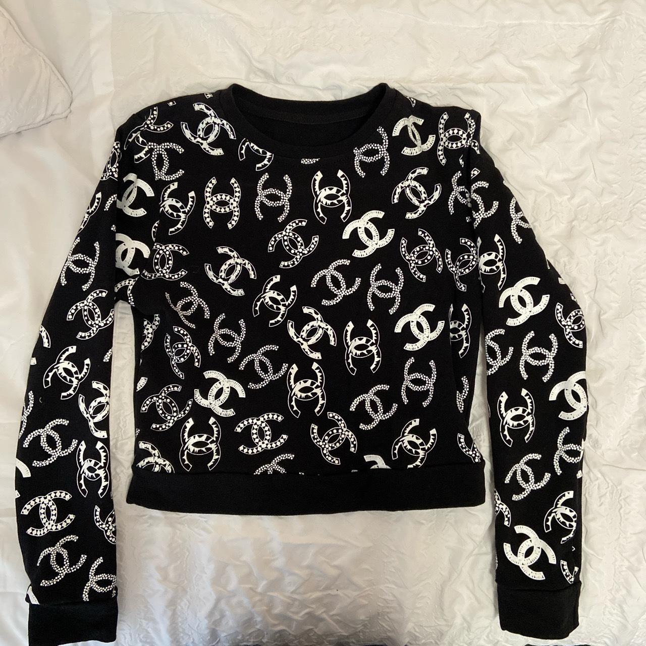 A black and white Chanel patterned sweatshirt Depop