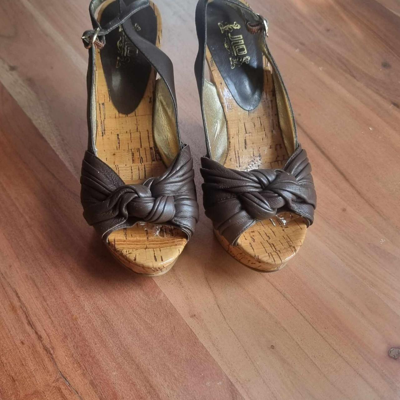 JLo Brown wedge with cork heel. Great condition... Depop