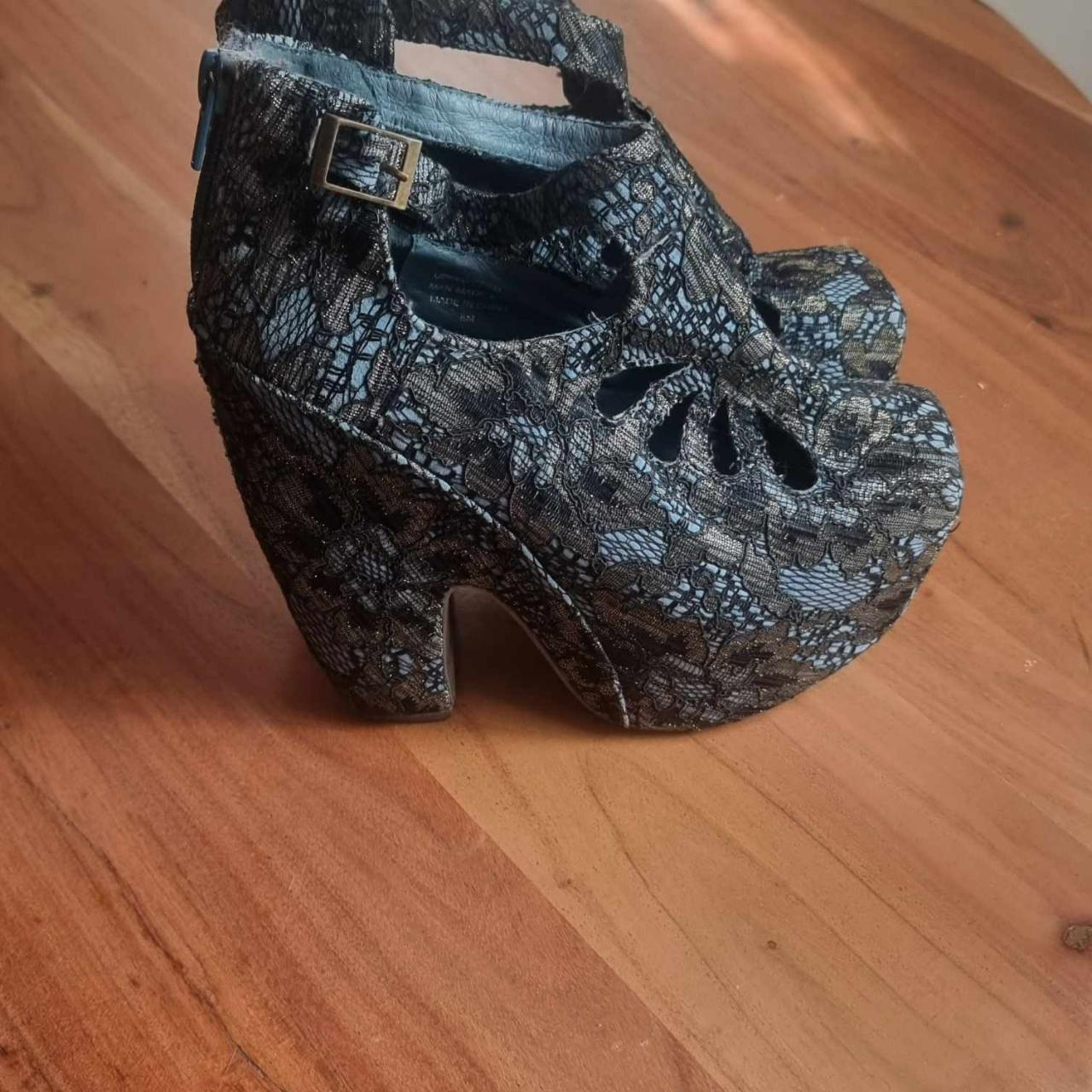 Jeffrey Campbell Blue Black Lace Chunky heel. 2 inch... - Depop