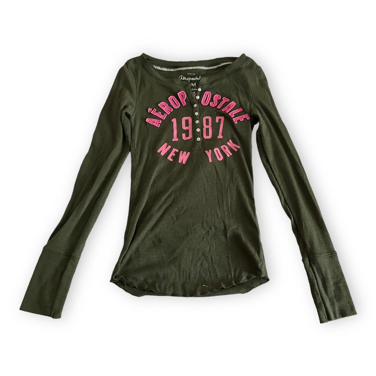 Aeropostale Women's Pink and Green Shirt Depop