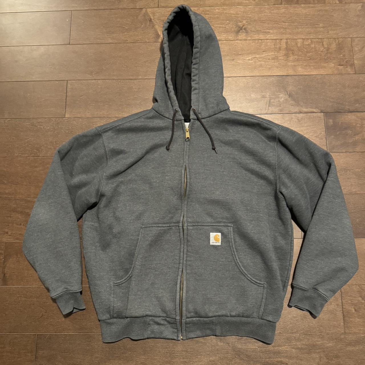 carhartt grey hoodie zip up size large mens... - Depop