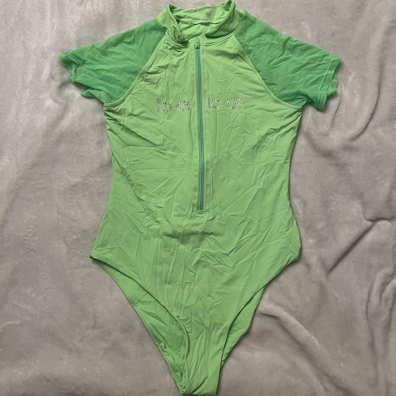 BEBE Neon Green One Piece Swimsuit Size Large Has a... Depop
