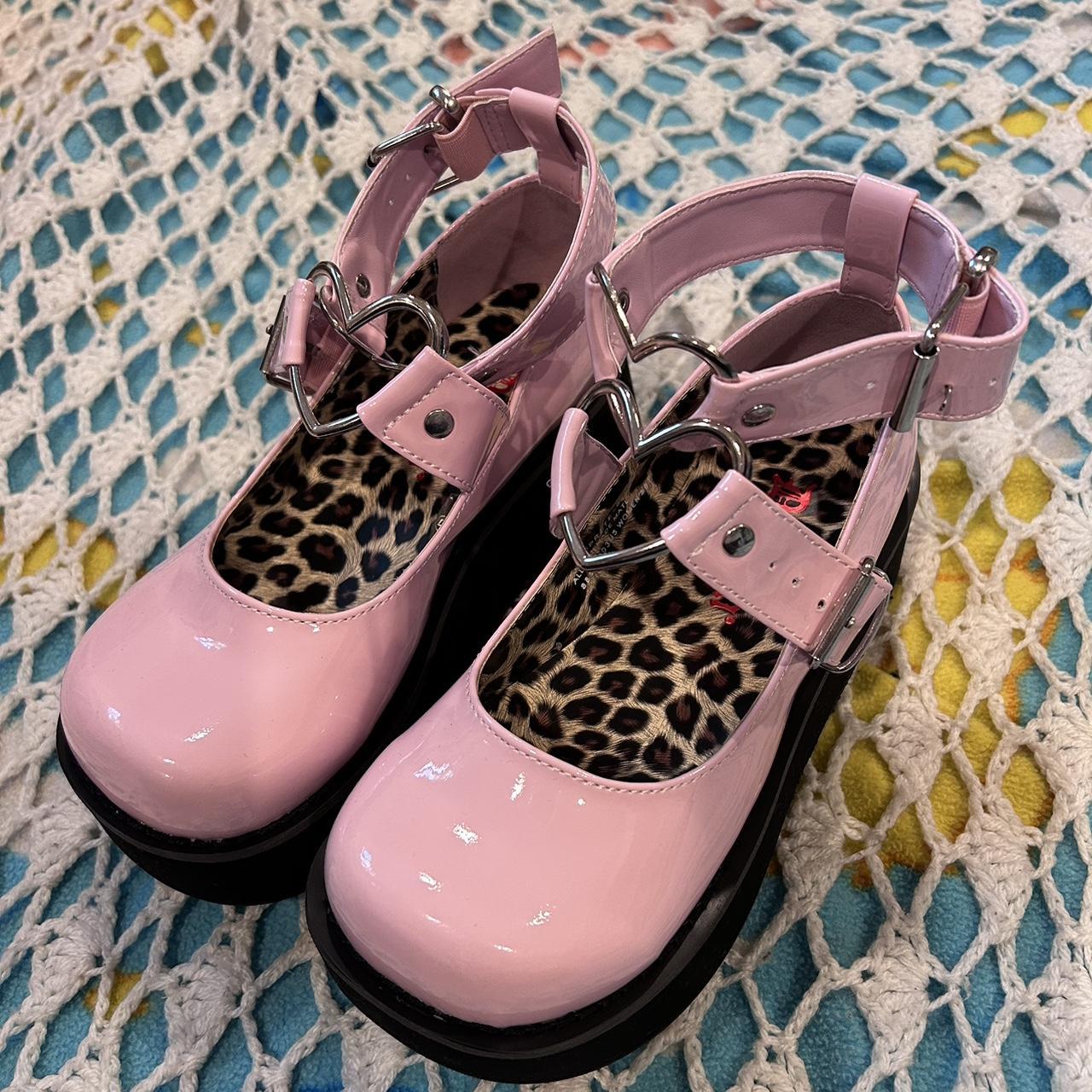 demonia pink sprite-02 heart buckle shoes size... - Depop