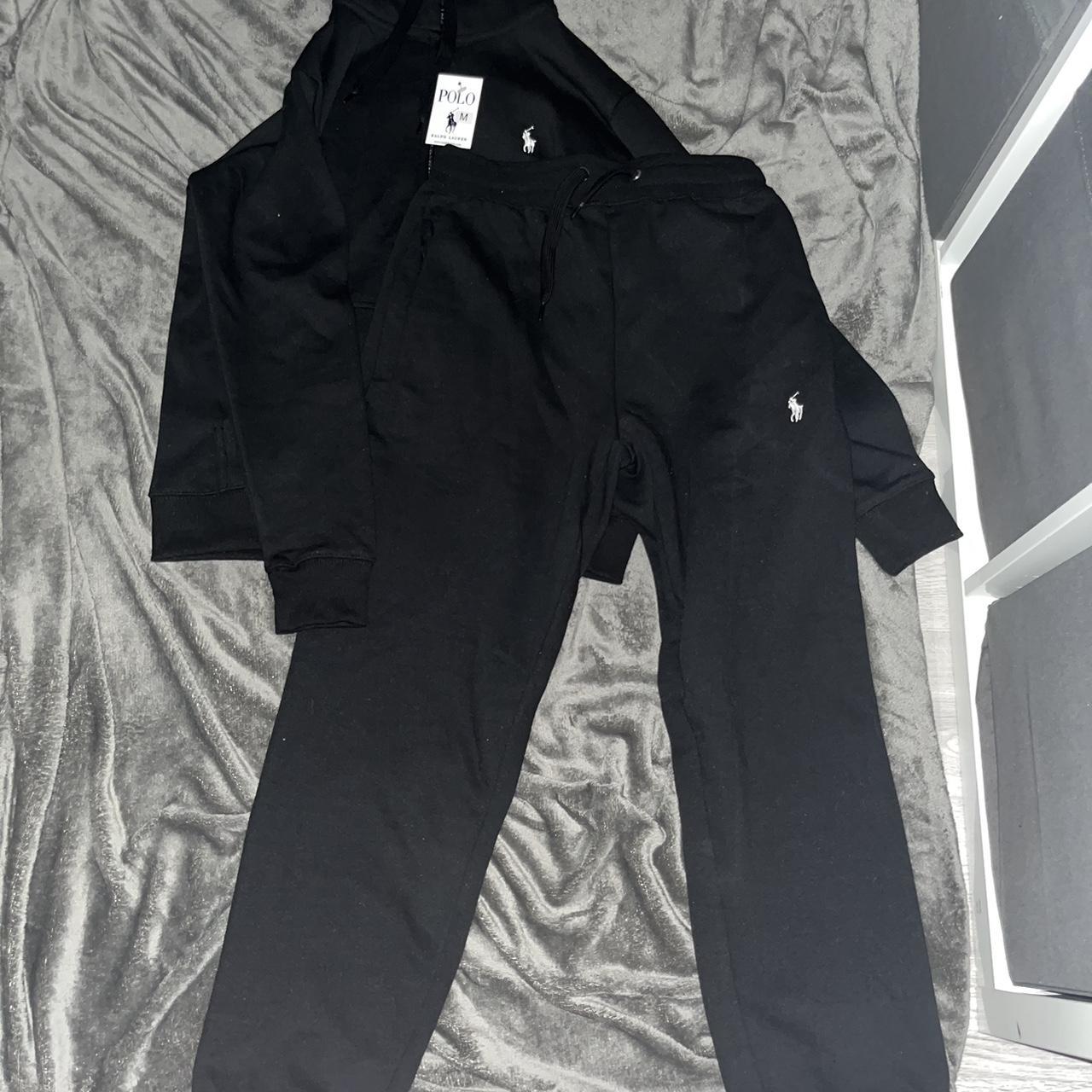 All black Ralph Lauren tracksuit with white logo.... - Depop