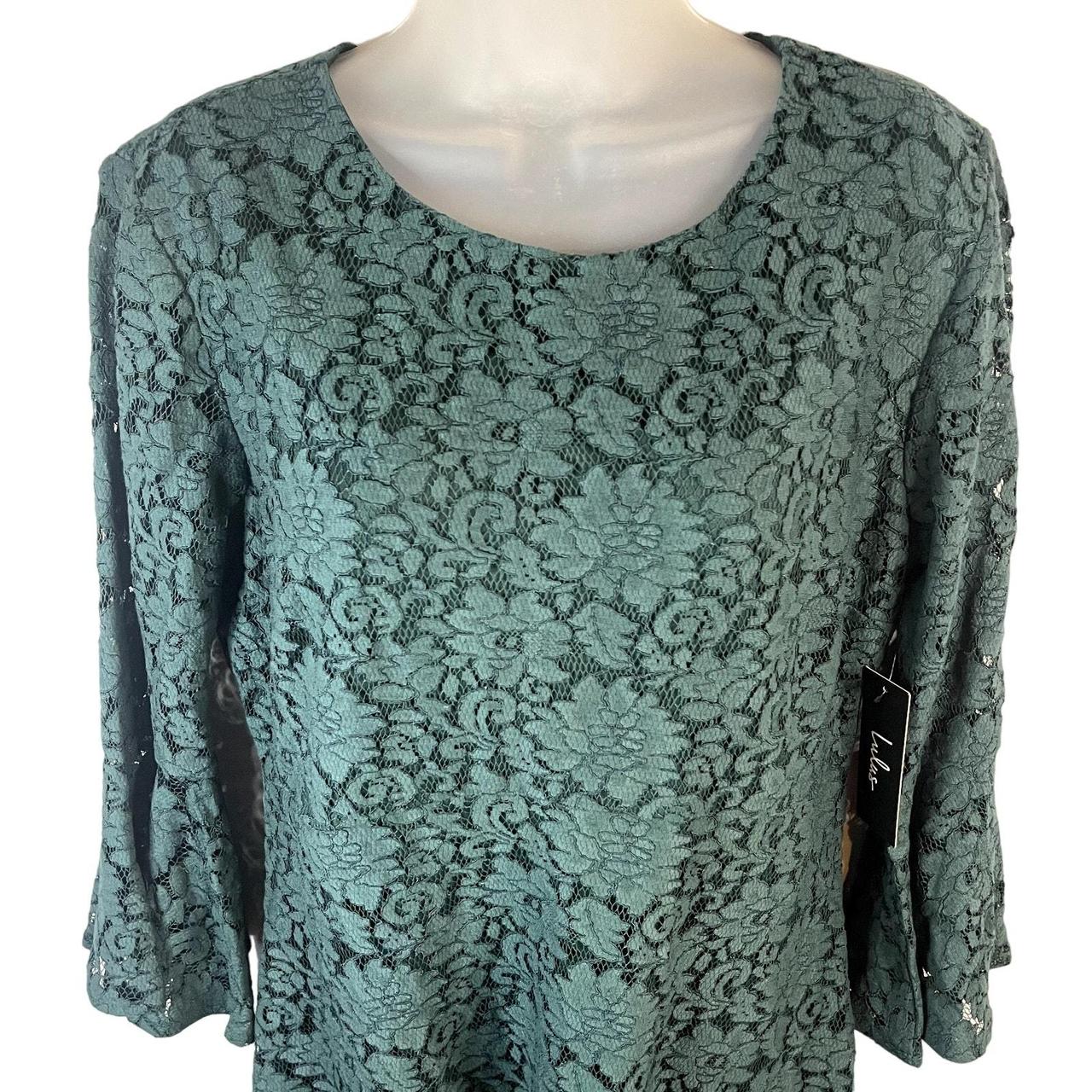 Lulu's top Green Lace Flounce Sleeve Dress