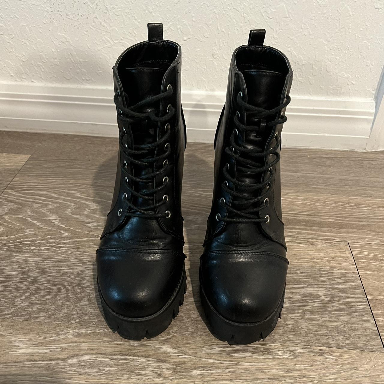 Black leather combat boots Lightly worn, slight... - Depop