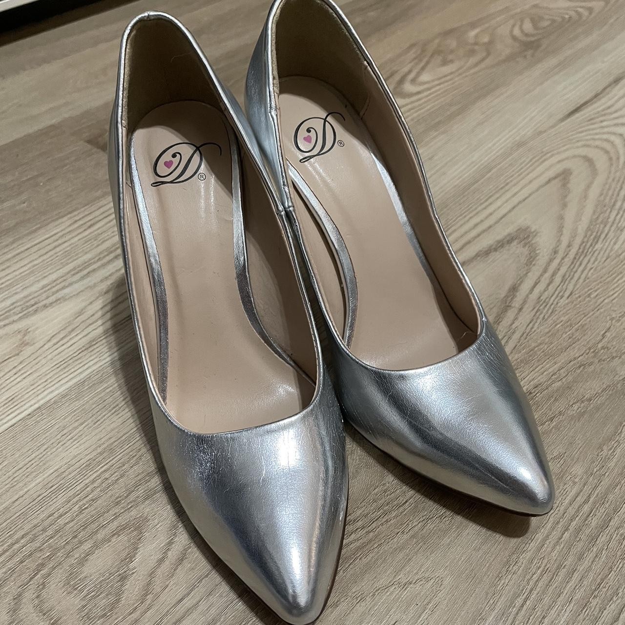 Silver high heels size US size 6, worn once for a... - Depop