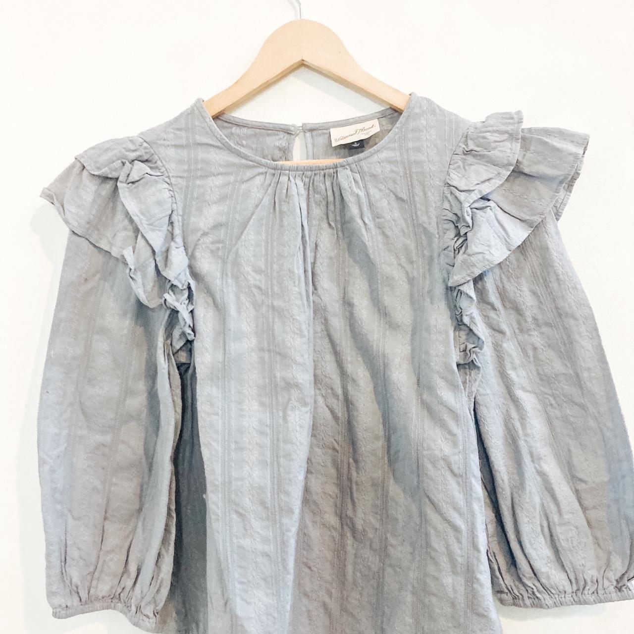 Universal threads embroidered ruffle light blue blouse - Depop